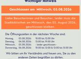 Stadtbibliothek bleibt am Mittwoch, 05.08.2026, geschlossen